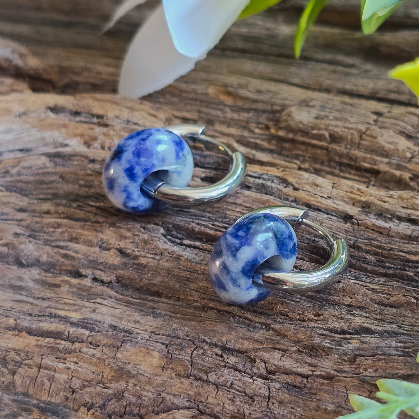 Boucles d'oreilles argentées en Sodalite - Donuts