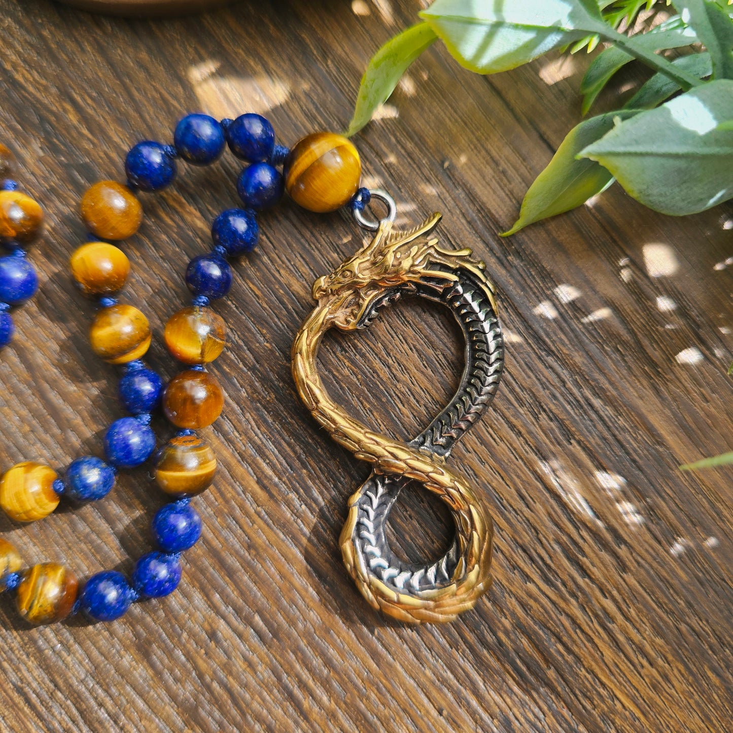 Mala Protection & Sagesse - Lapis-lazuli et Œil de tigre - Dragon
