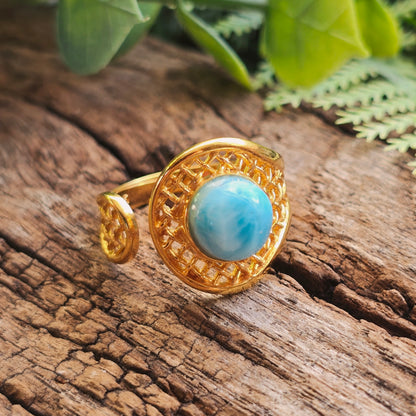 Bague réglable "Dorée" n°2 - Larimar - Argent plaqué or 925