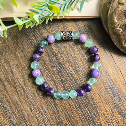 Bracelet Ether - Eveil spirituel - Améthyste, Fluorite et Charoïte