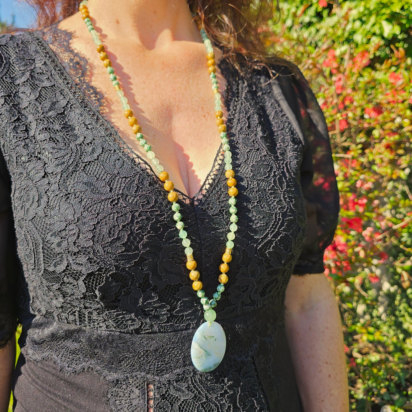 Mala Terre - Ancrage profond - Agate arbre, Bois fossile et Aventurine verte