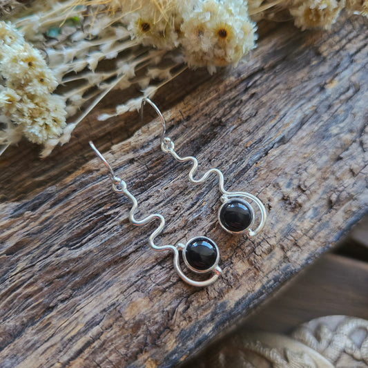 Boucles d'oreilles en Obsidienne noire - n°1 - Argent 925