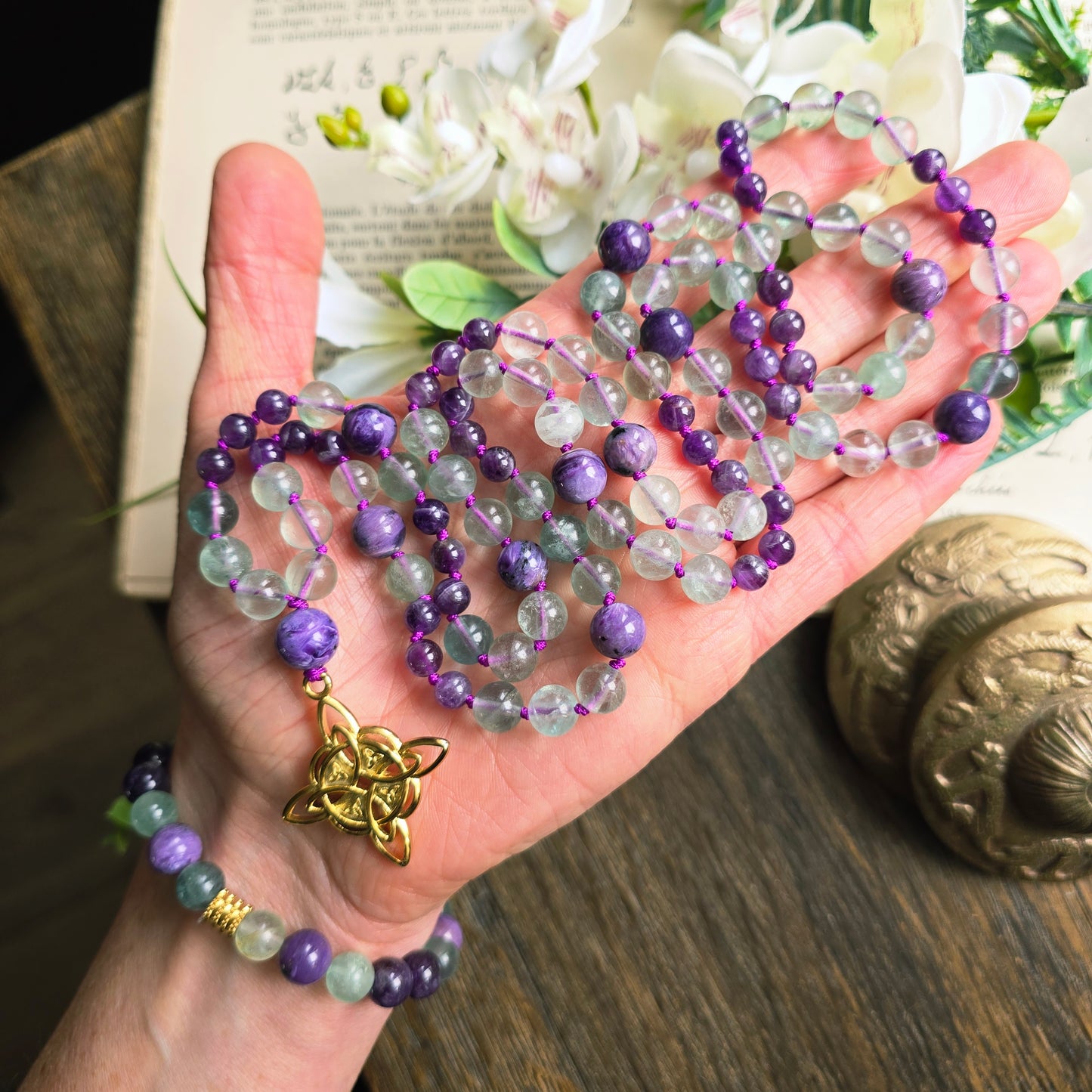 Mala Ether - Eveil spirituel - Fluorite, Améthyste et Charoïte - n°2