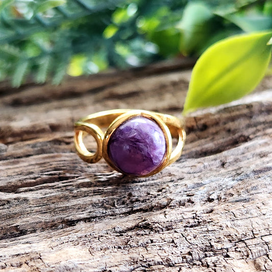 Bague réglable "Dorée" - Charoïte - Argent plaqué or 925