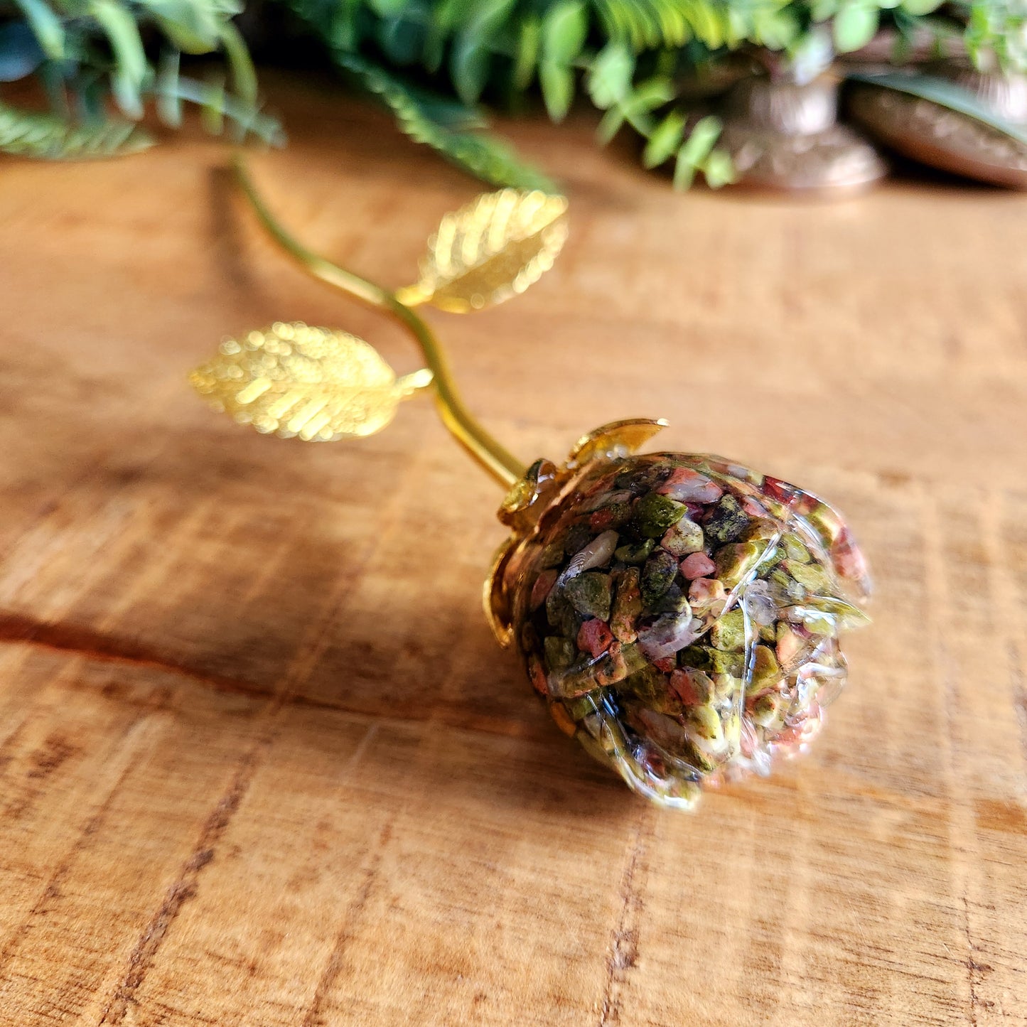 Rose en Jaspe sang de dragon - tige dorée