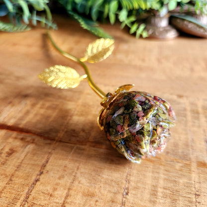 Rose en Jaspe sang de dragon - tige dorée