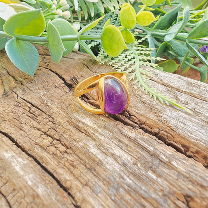 Bague réglable "Dorée" n°2 - Améthyste - Argent plaqué or 925