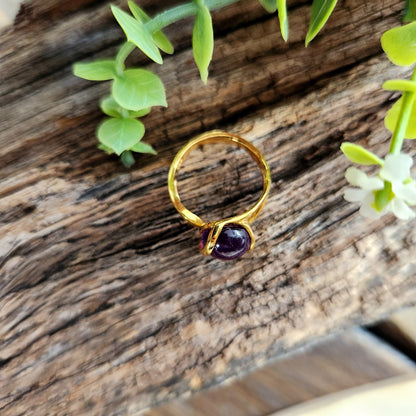 Bague réglable "Dorée" - Améthyste - Argent plaqué or 925
