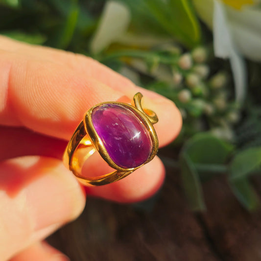 Bague réglable "Dorée" n°2 - Améthyste - Argent plaqué or 925