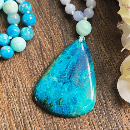Mala Eau - Harmonie émotionnelle - Cacédoine, Apatite bleue et Aragonite bleue - Shattuckite n°2