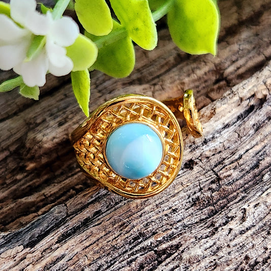Bague réglable "Dorée" - Larimar - Argent plaqué or 925