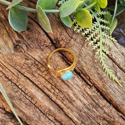 Bague réglable "Dorée" n°2 - Larimar - Argent plaqué or 925