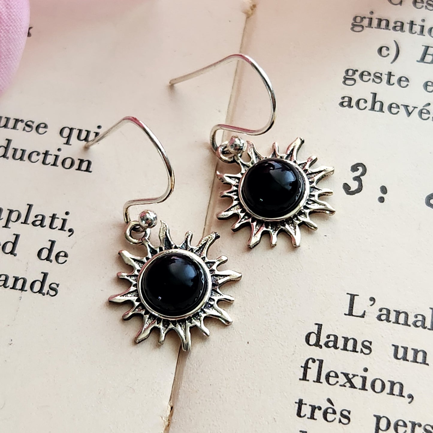 Boucles d'oreilles en Obsidienne noire - Soleil - Argent 925