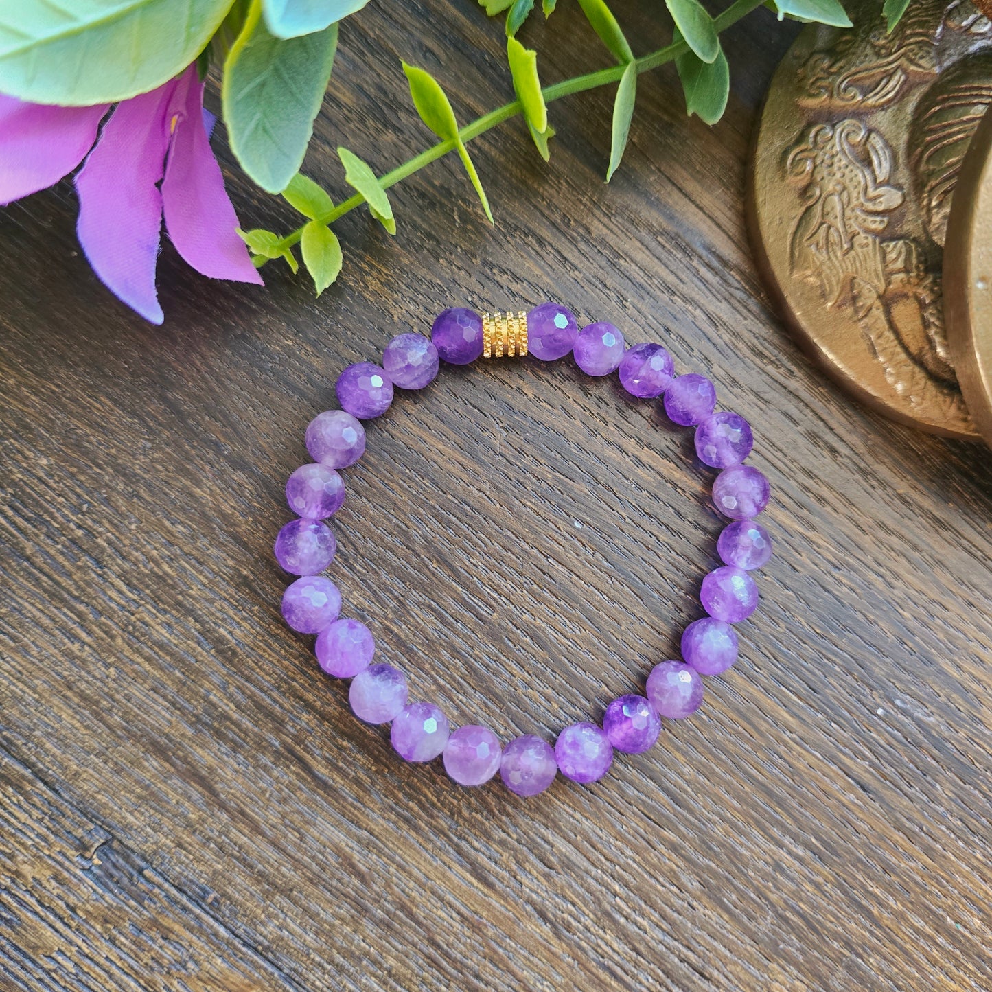 Bracelet en Améthyste - perles facettées - 8mm