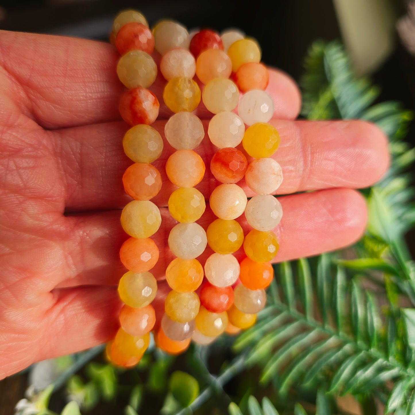 Bracelet en Quartz jaune et orange - perles facettées - 8mm