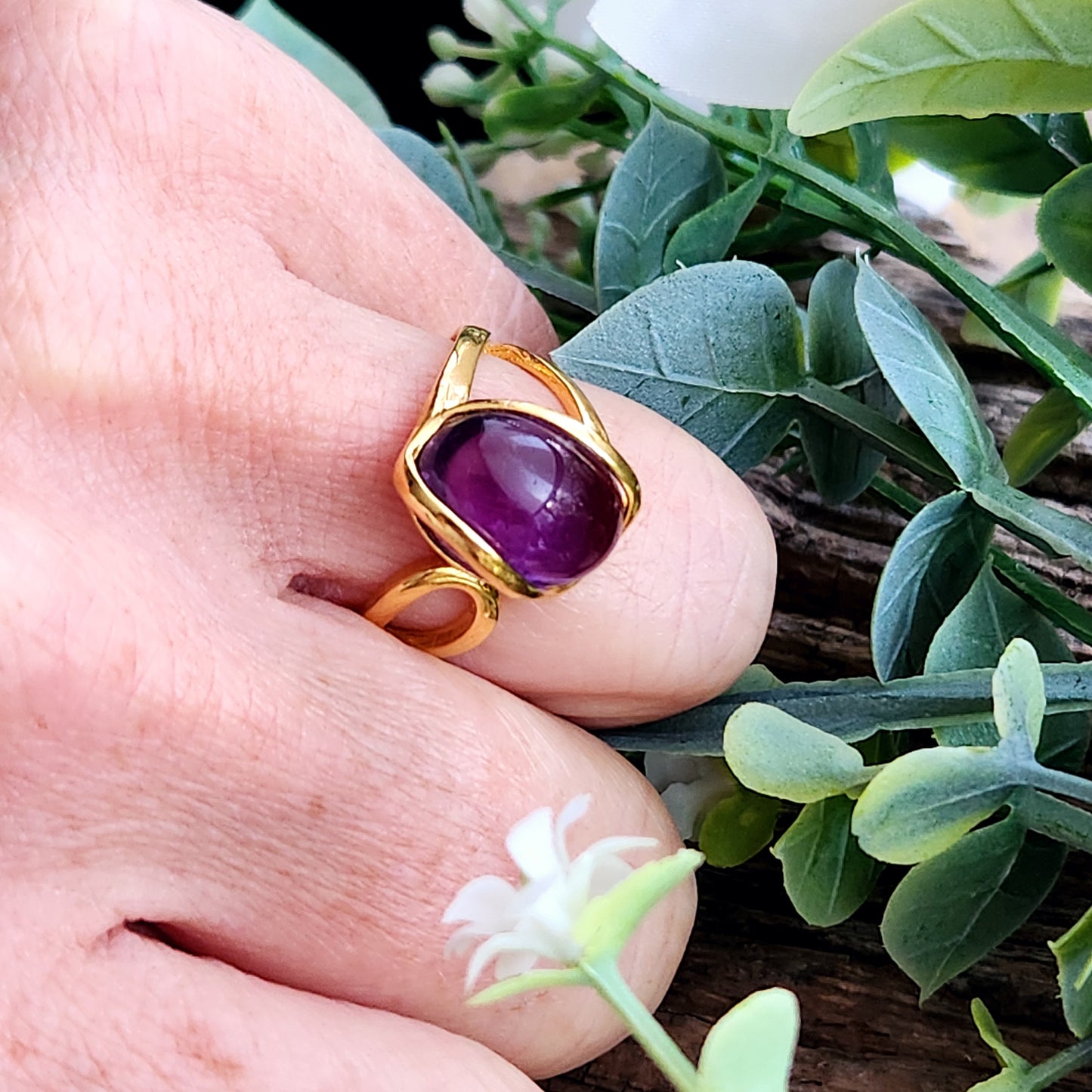 Bague réglable "Dorée" - Améthyste - Argent plaqué or 925