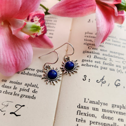 Boucles d'oreilles en Lapis lazuli - Soleil - Argent 925