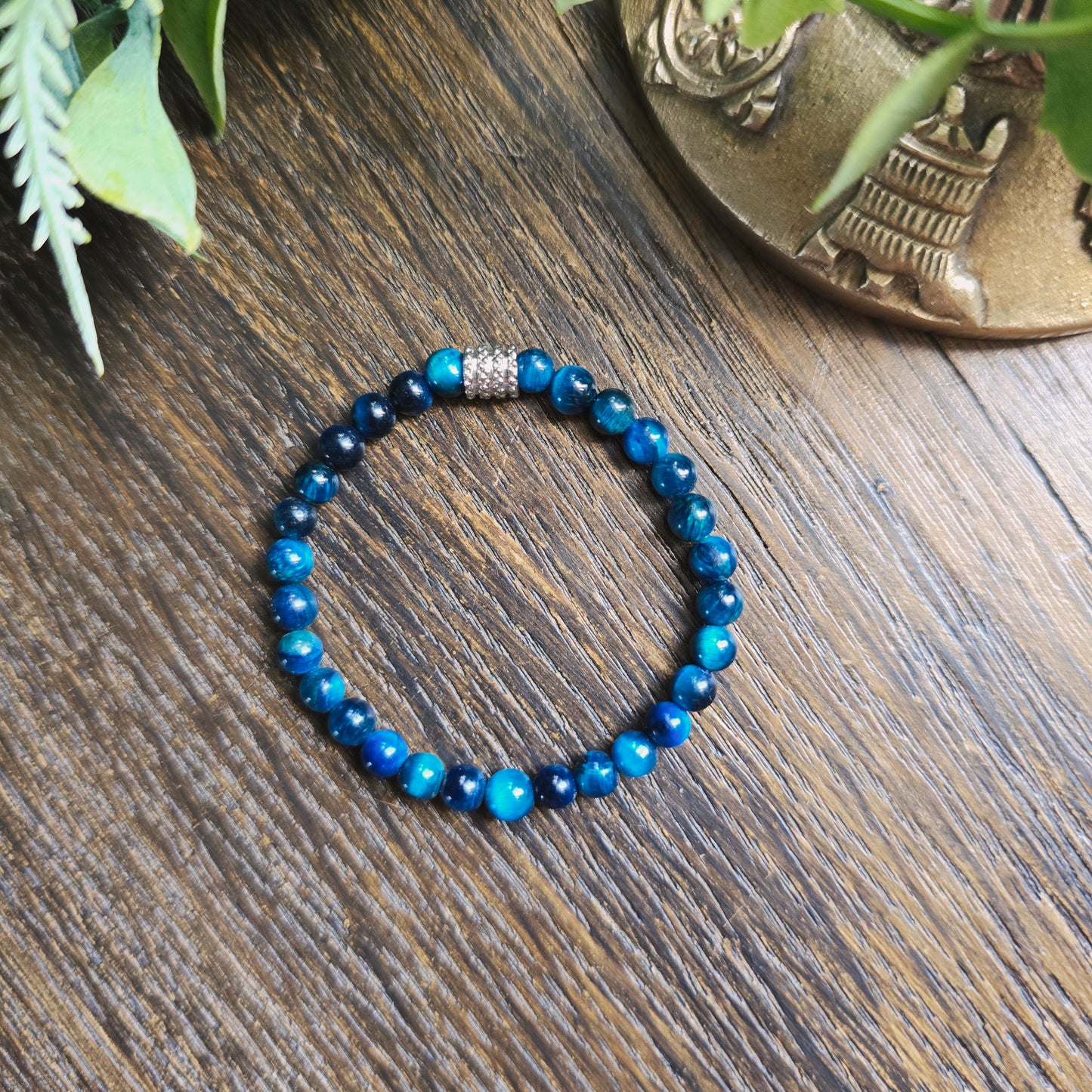Bracelet en Œil de tigre bleu - 4mm