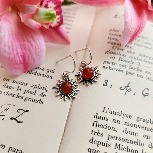 Boucles d'oreilles en Cornaline - Soleil - Argent 925