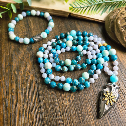 Mala Eau - Harmonie émotionnelle - Cacédoine, Apatite bleue et Aragonite bleue - Pointe de flèche