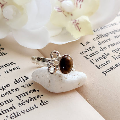 Bague réglable Vénus - Œil de tigre - Argent 925