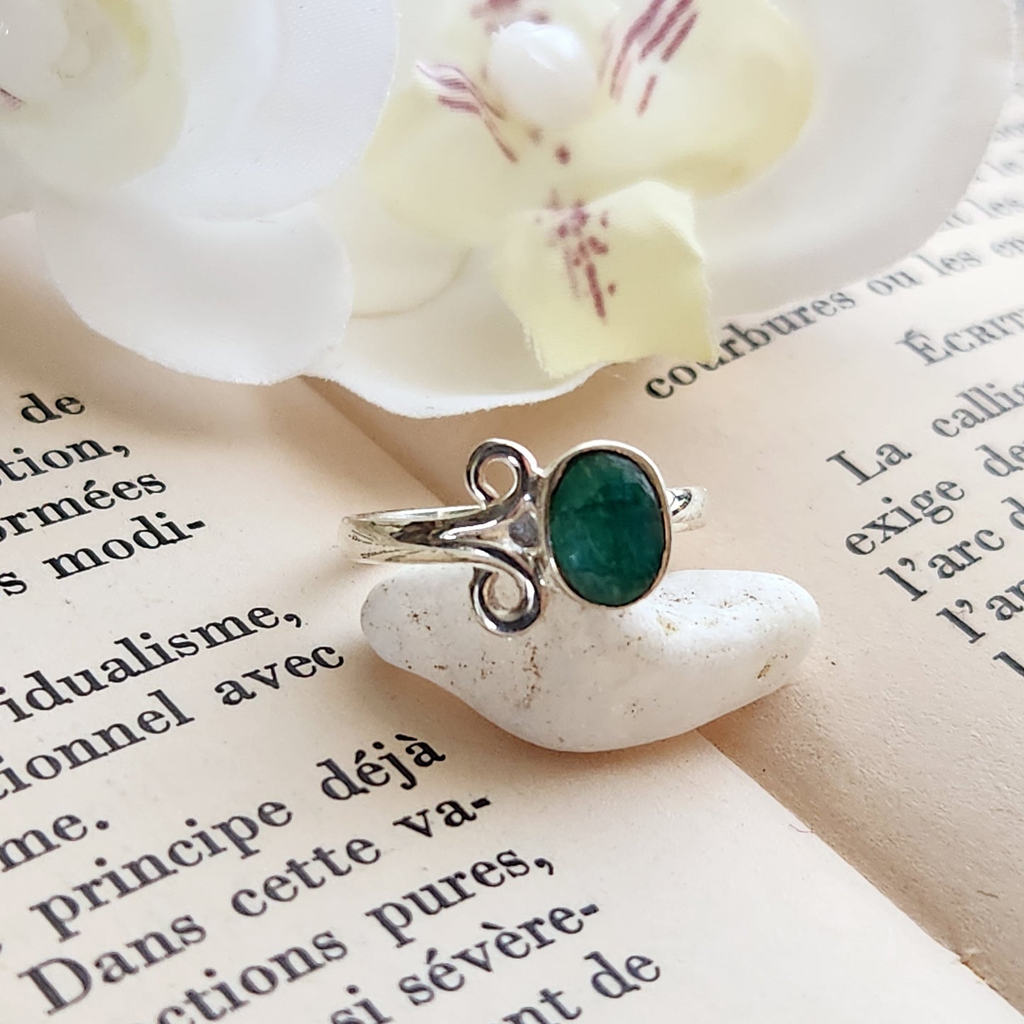 Bague réglable Vénus - Emeraude - Argent 925