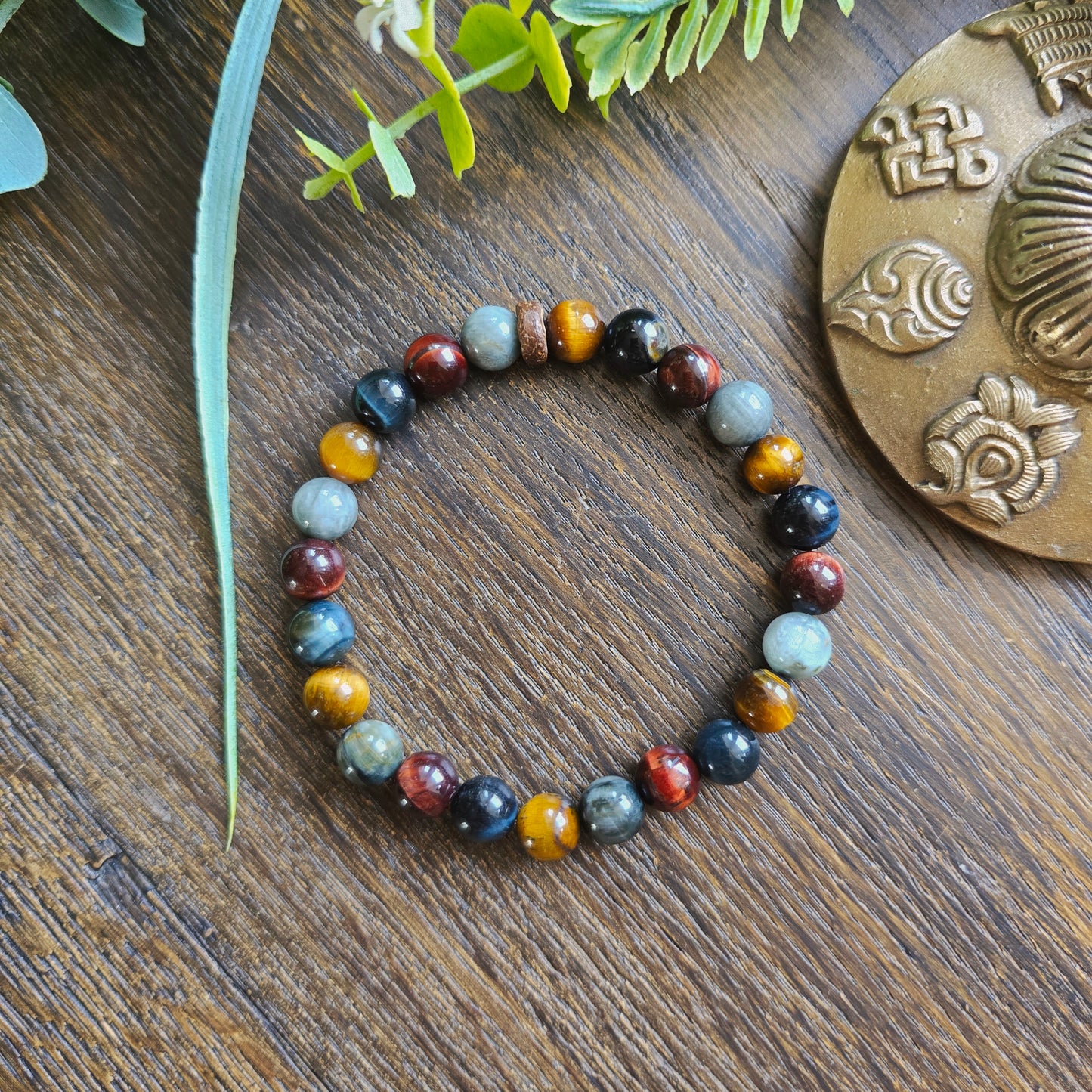 Bracelet 4 Yeux- Œil de tigre, taureau, faucon et aigle - 8mm