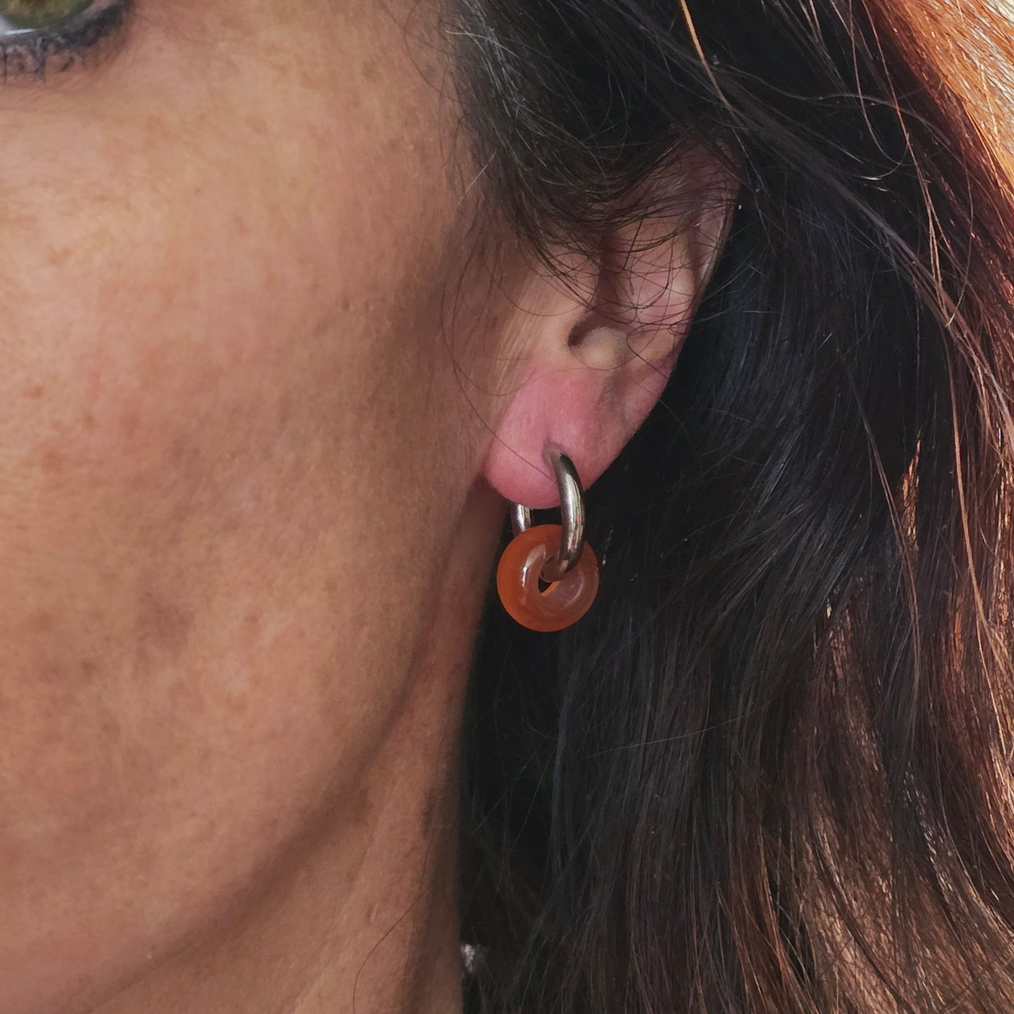 Boucles d'oreilles argentées en Cornaline - Donuts