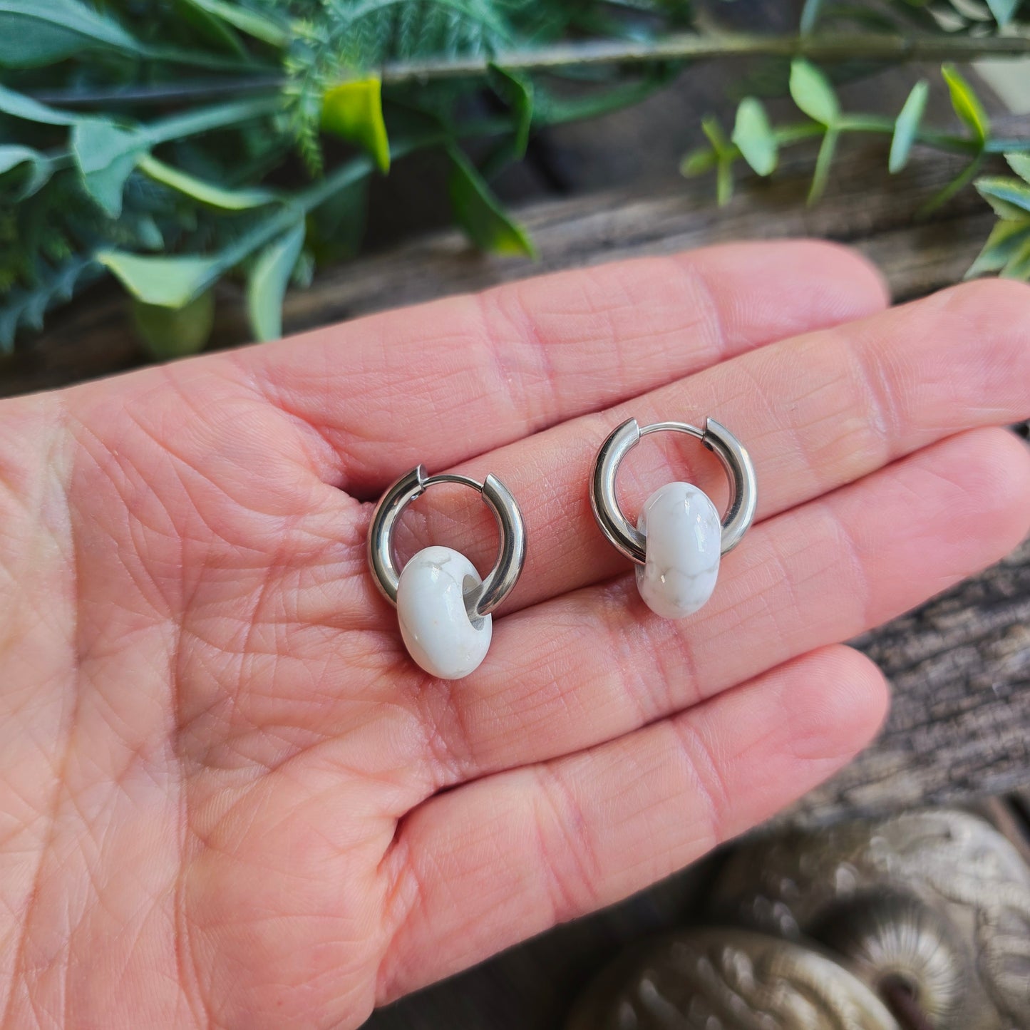 Boucles d'oreilles argentées en Howlite - Donuts