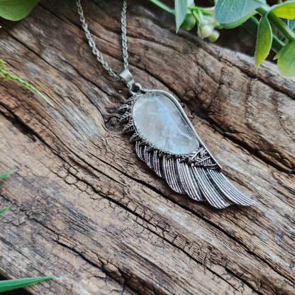 Pendentif Aile d'ange en Quartz blanc