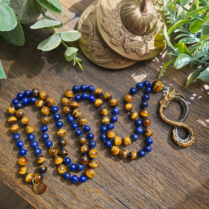 Mala Protection & Sagesse - Lapis-lazuli et Œil de tigre - Dragon