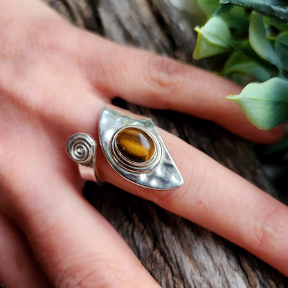 Bague réglable - Oeil de tigre - Argent  925